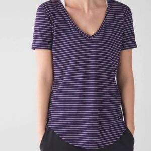 Lululemon Lululemon Love Tee II V neck Parallel Stripe Lilac Deep Zinfandel